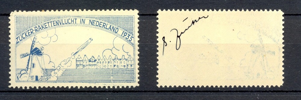NETHERLANDS-1935 -2 x LABEL . -ROCKETMAIL -**-1 SIGNED VF