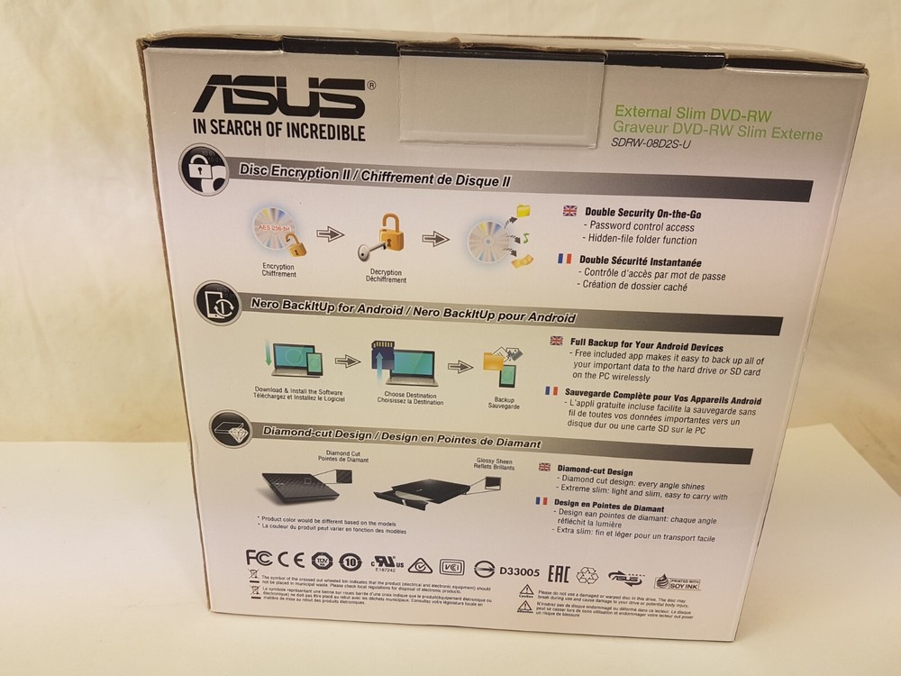 Asus External Slim DVD-RW Drive SDRW-08D2S-U burner CD USB MAC or PC