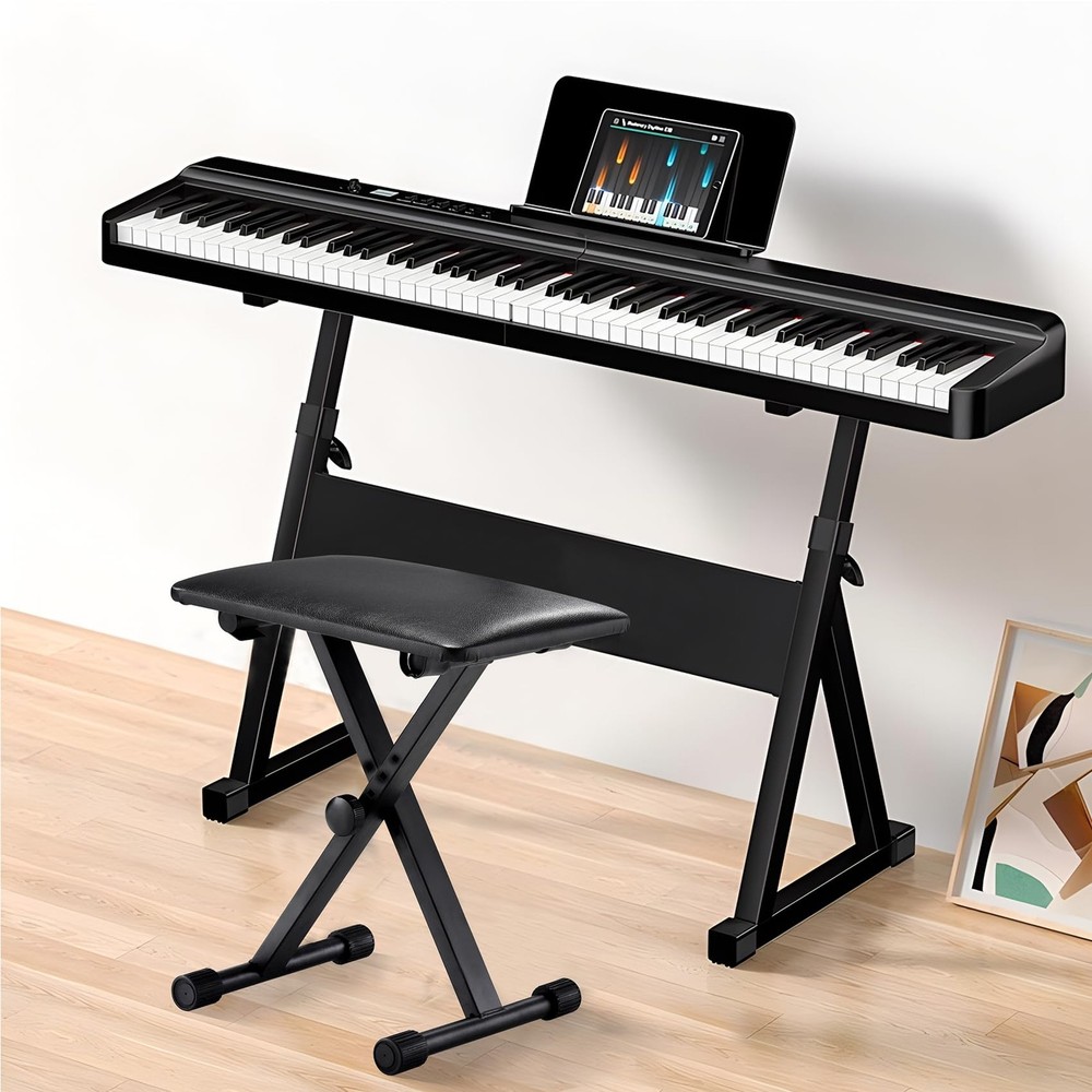 Keyboard Bench X-Style Height Adjustable Padded Cushion Foldable Stool Portable