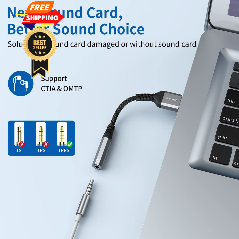 USB to 3.5mm Jack Audio Adapter (2-Pack), Headset,...