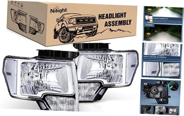 Headlight Assembly 2009 2010 2011 2012 2013 Chrome Housing+ Clear Reflector