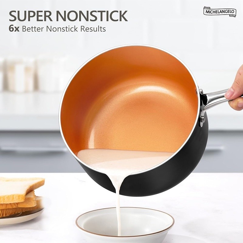 Nonstick Saucepan Set Ceramic Coating Scratch Resistant Heat Efficient Cookware