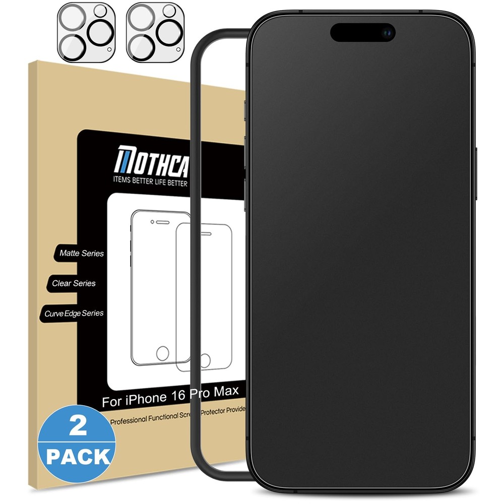 2 Pack Matte Glass Screen Protector for iPhone 16 Pro Max[6.9 inch] + 2 Pack ...