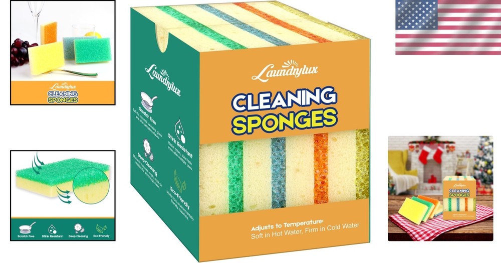 Scrub Sponge Dual-Sided Temperature-Responsive Non-Scratch Multipurpose 4 Pack