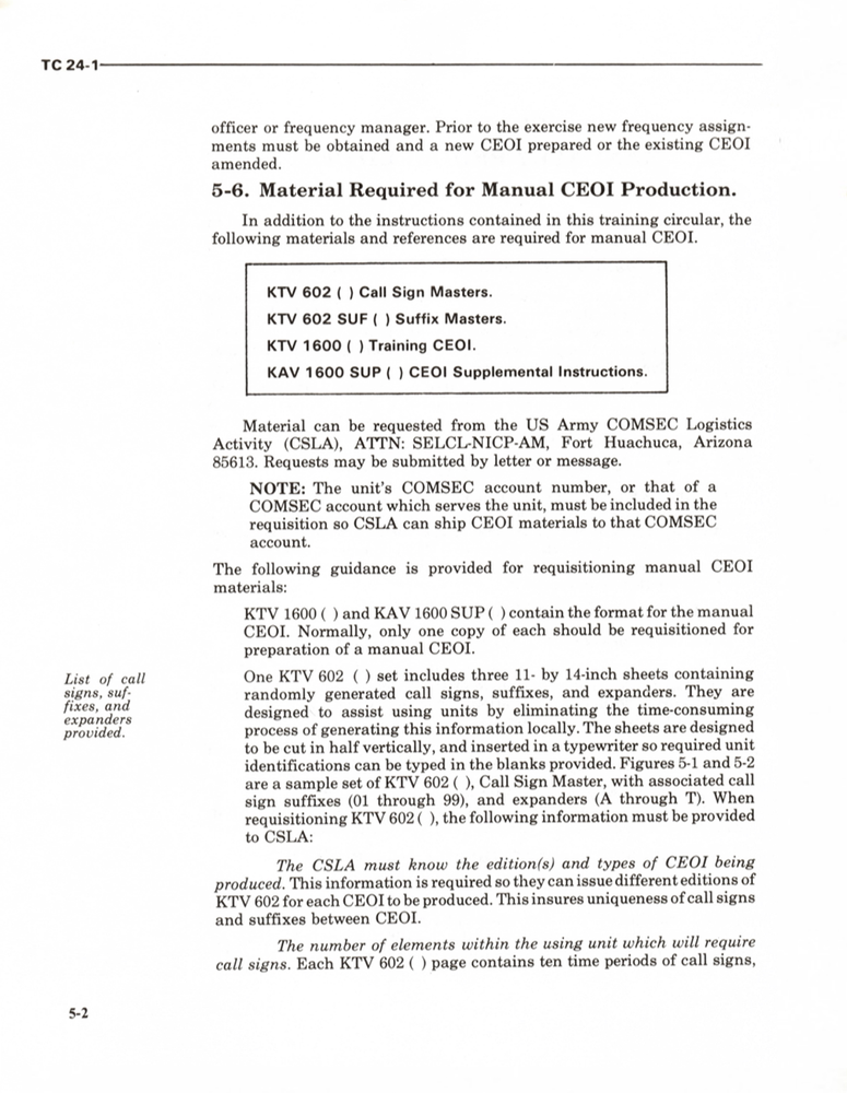 153 Page 1982 TC 24-1 CEOI Communications Electronics COMSEC Manual on Data CD
