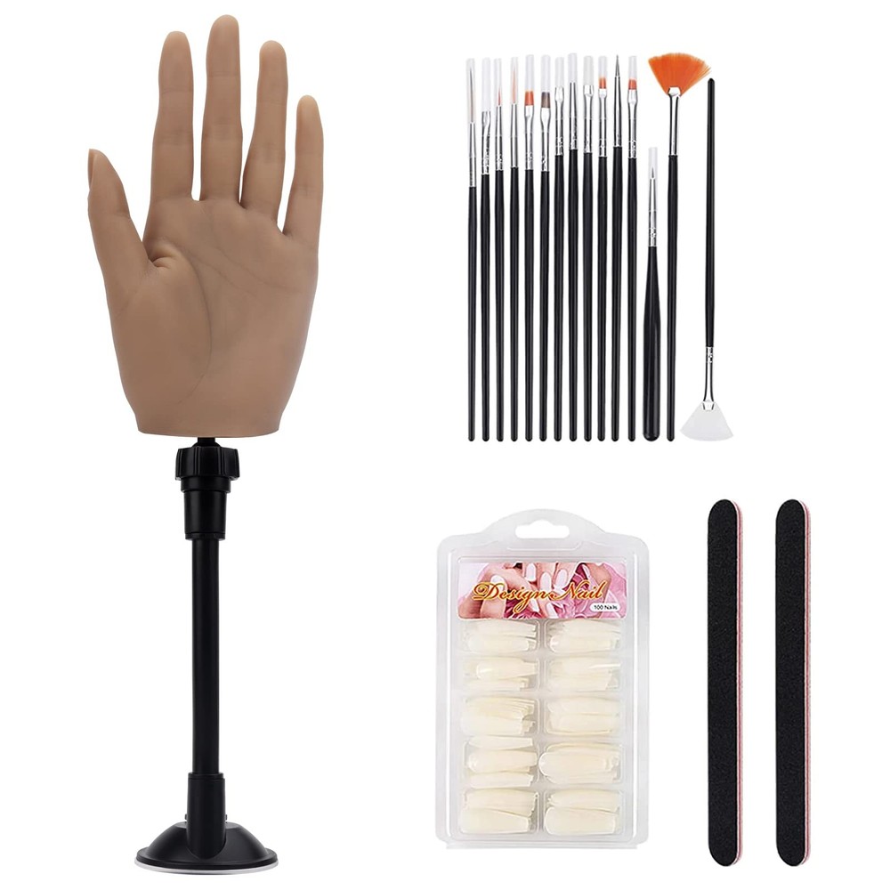 Silicone Practice Hand for Acrylic Nails with Bracket,Realistic Nail Practice...