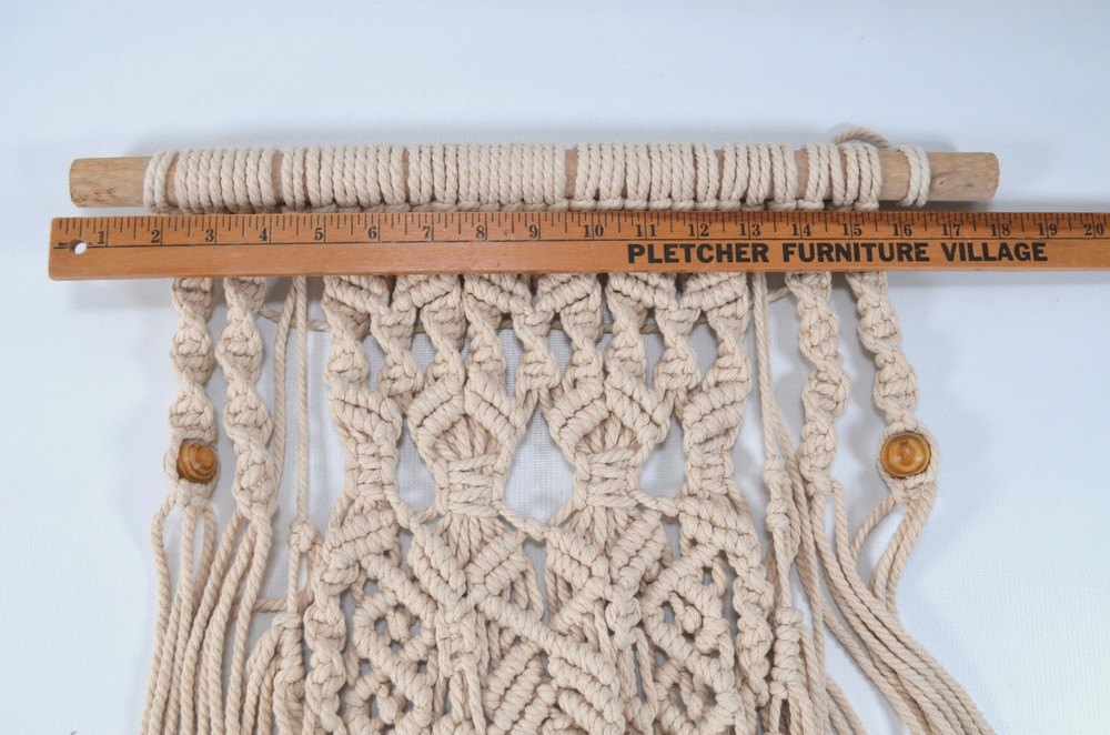 Beige Boho Macramé Wall Hanging 34" Long Pole 18" Long
