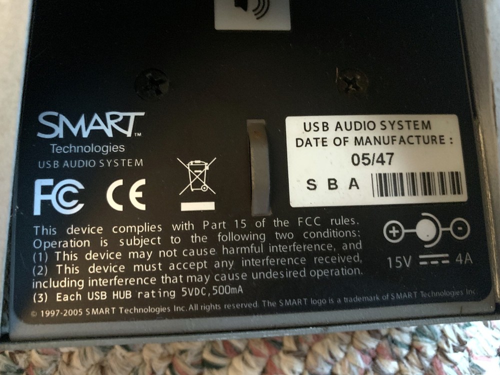 NO PS / Smart Technologies SBA-R1-NA USB Audio System Speakers