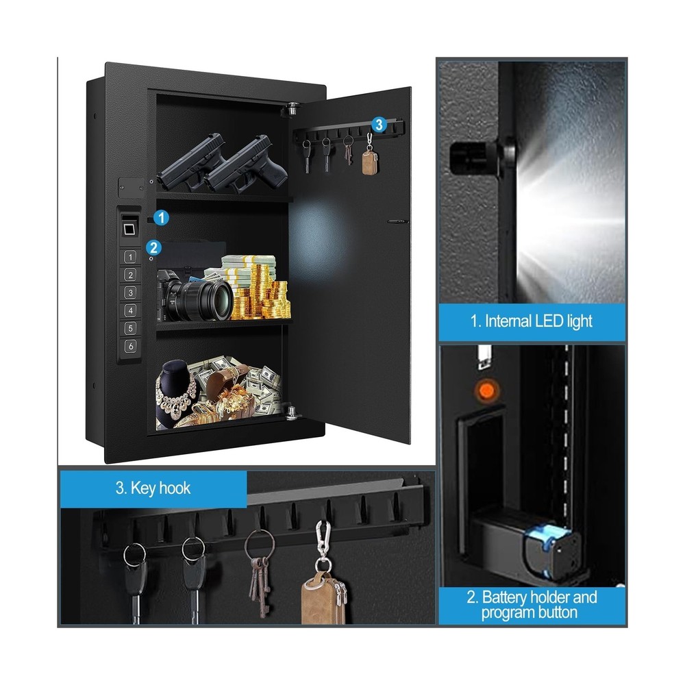 Wall Safe, Hidden Fingerprint Security wall Safe, In Wall Safe Between Studs,...