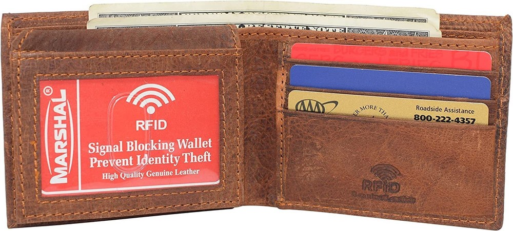 Marshal Skull Bone RFID Blocking Real Leather Bifold Classic Wallet for Men