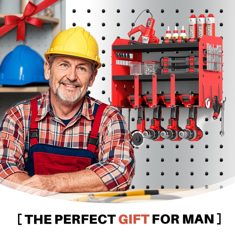 Power Tool Organizer Wall Mount - 120Lbs Load 3 Layers Storage Rack 4 Drill H...