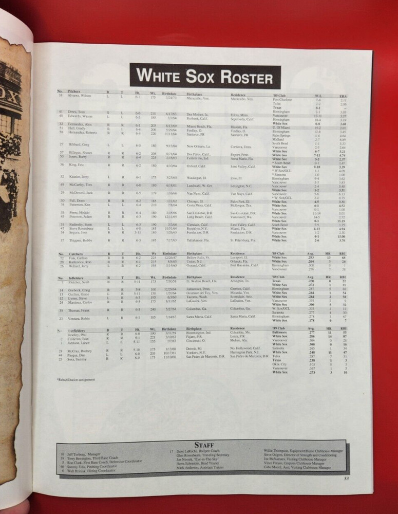 MLB Chicago White Sox 1990 Game Program final game at Comiskey Park Sept 30 1990