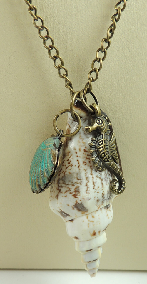 Long Chain Necklace with Shells & Sea Horse