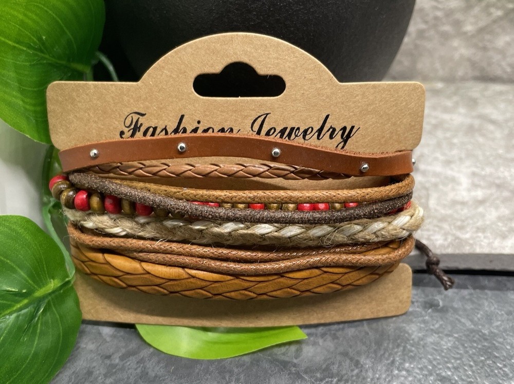 3 PC PU Leather Punk Bracelet Stackable Adjustable Tie New Free Ship B3333