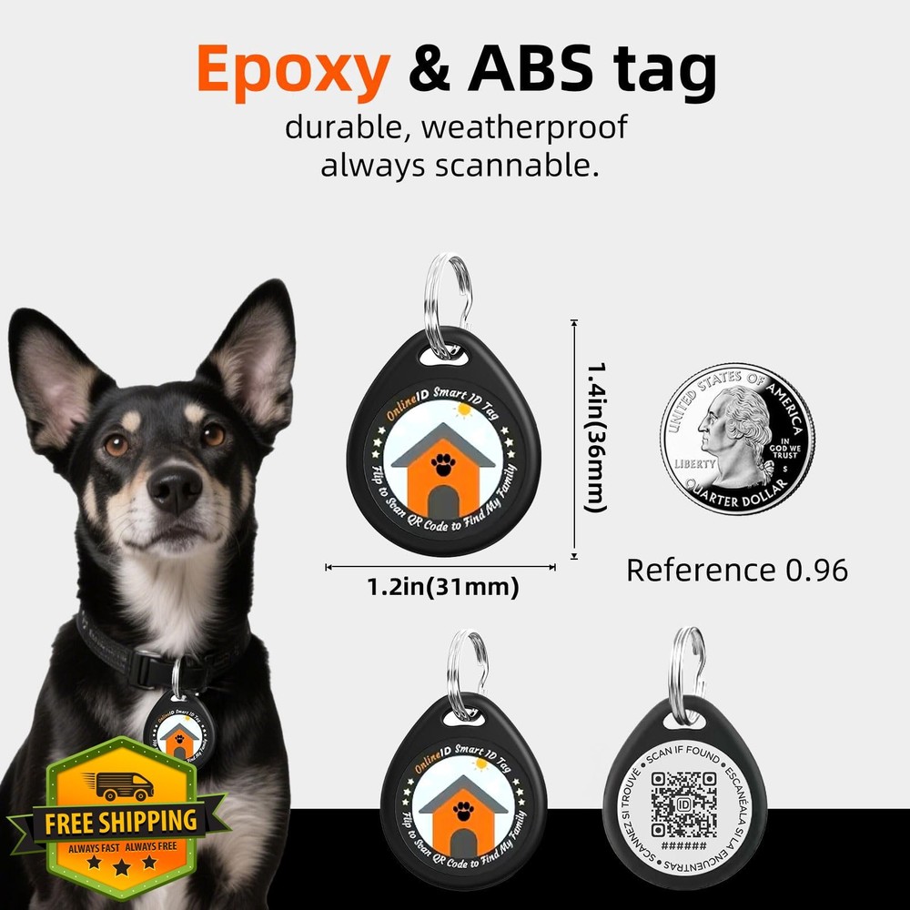 4 Pack QR Code Cat ID Tags, Personalized Pet Tag, Black S