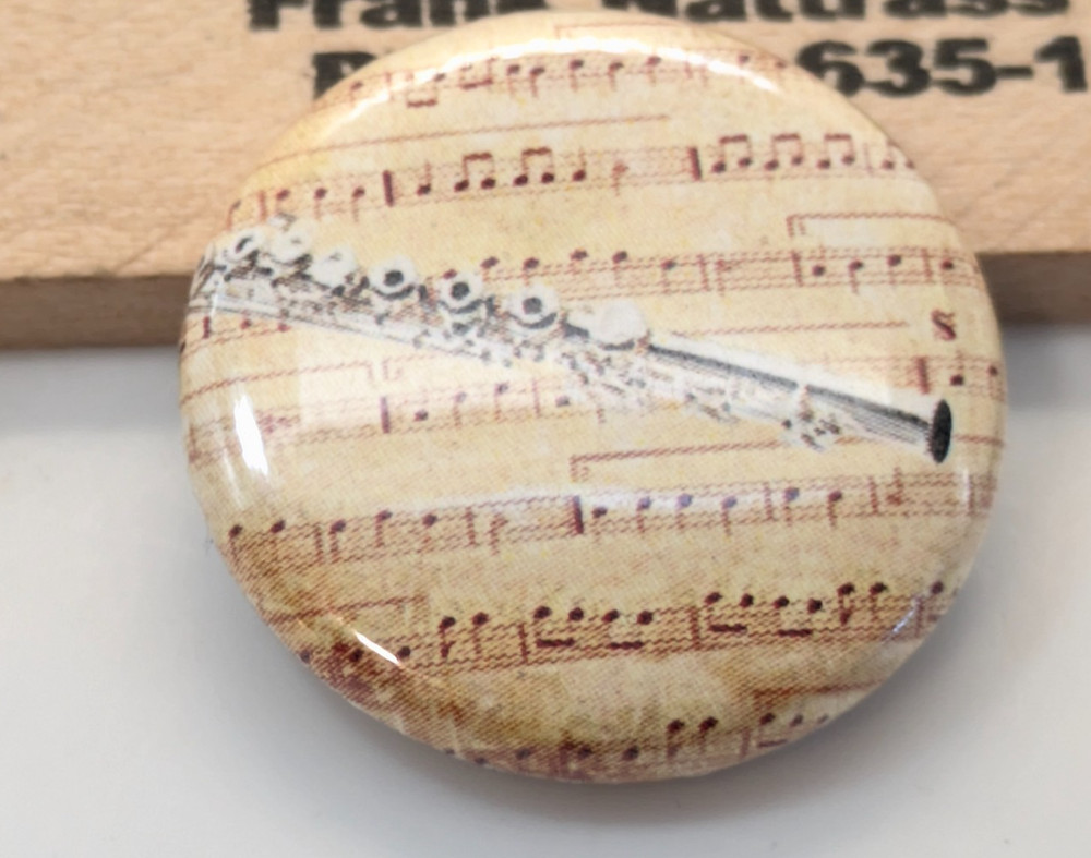 Sheet Music & Flute Button Badge Pin