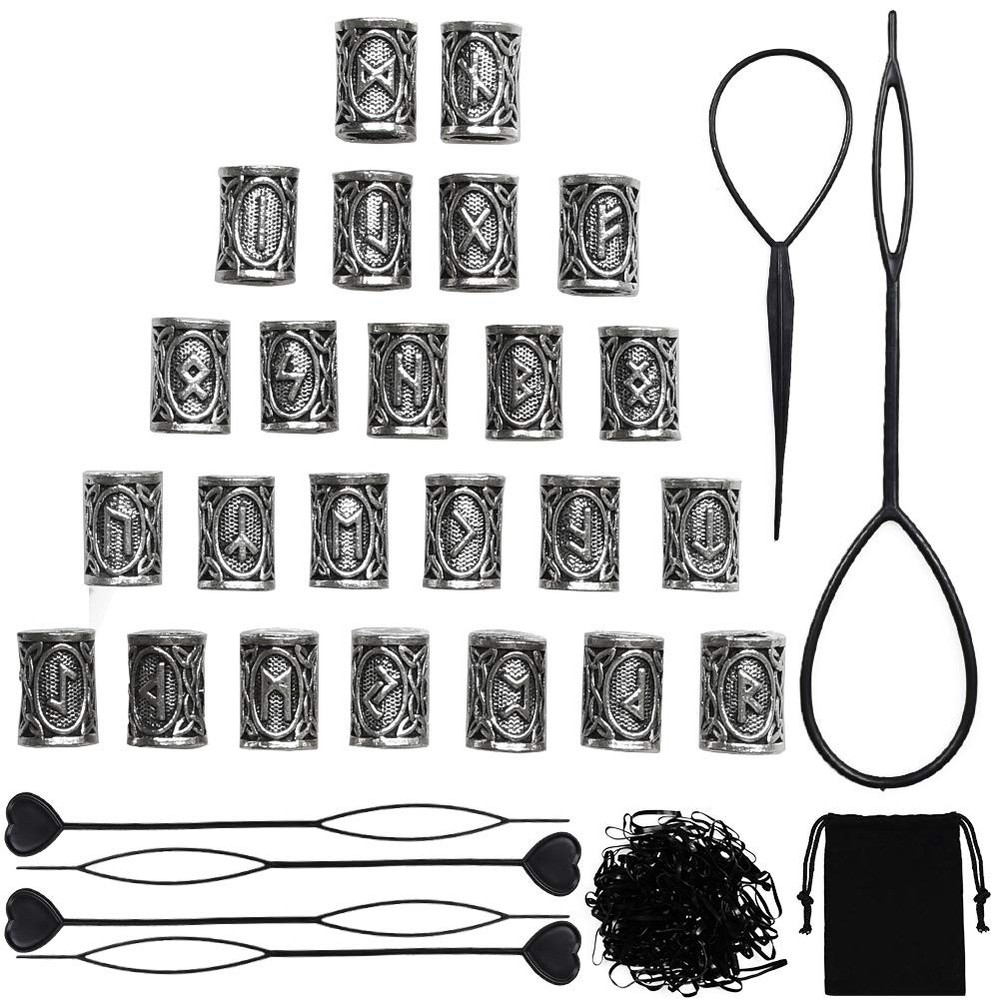 24 PCS Viking Hair Beads Beard 6 Pull 24 PCS, Black
