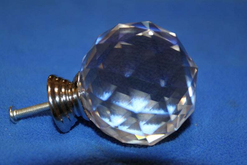 (4) 4 knob pulls - Large Glass Crystal Cut Drawer Pulls, 2 inch diameter, HW-DL1