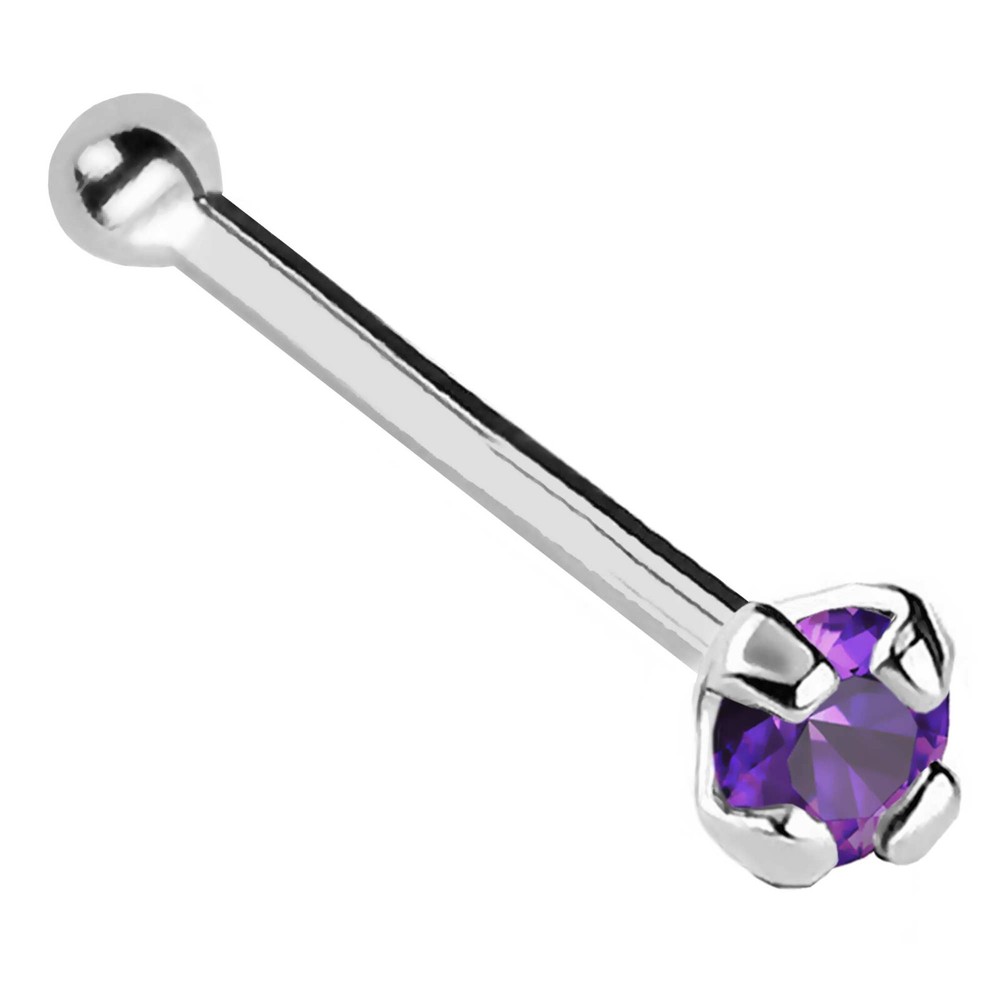 Solid 14kt Gold 22G Nose-Bone Ball End Amethyst Gemstone  Nose Ring Stud