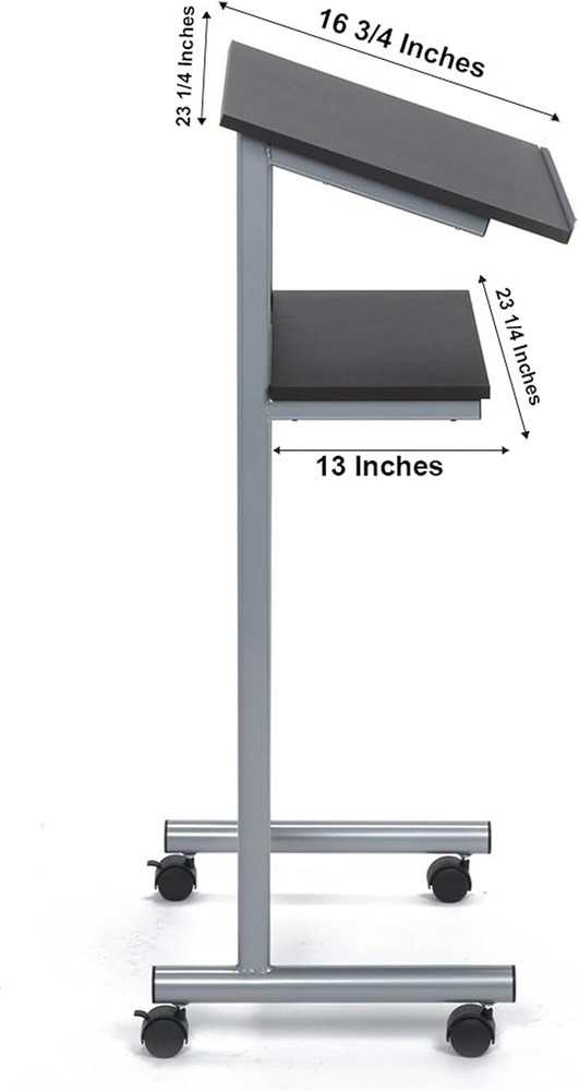 Audio-Visual Direct Wheeled Lectern Podium - Standing Standing, Silver/Black