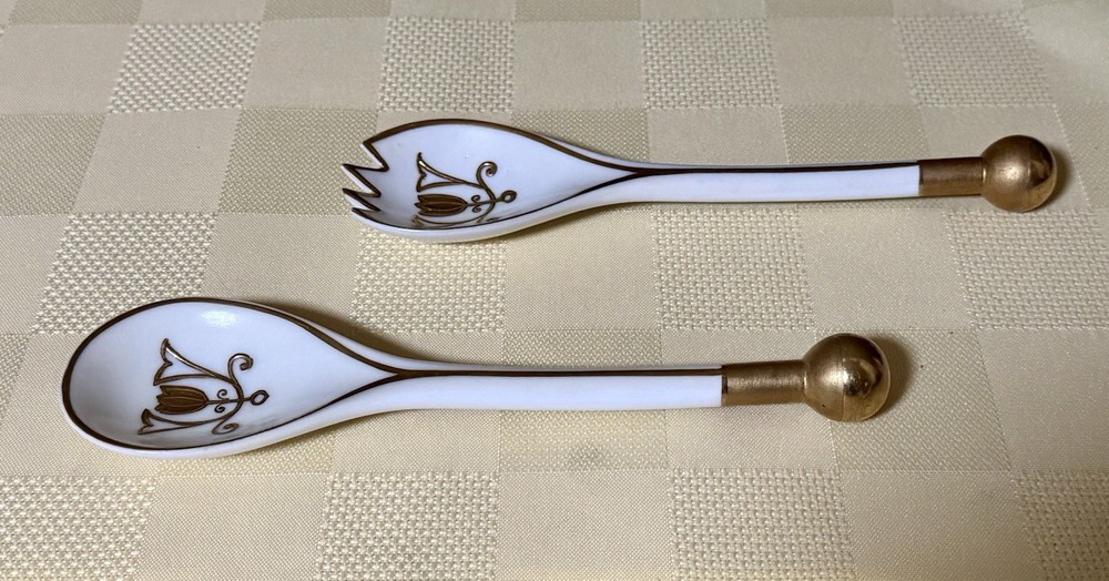 Rare Noritake #175 Christmas Tree Salad Serving Fork & Spoon Set EUC 7 1/4”