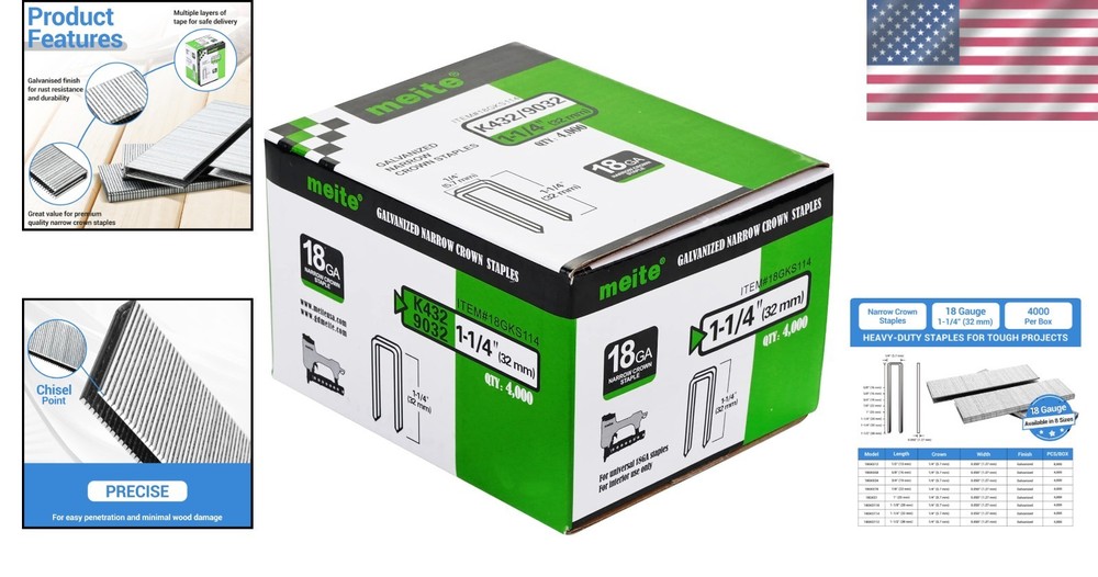 1-1/4" 18 Gauge Heavy-Duty Galvanized Staples - Sharp Chisel Point, 4,000 pcs