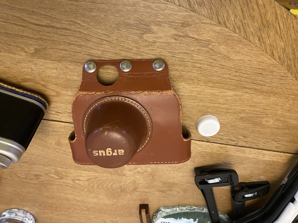 Argus C-Four Black Silver 35mm Rangefinder Camera with Leather Case