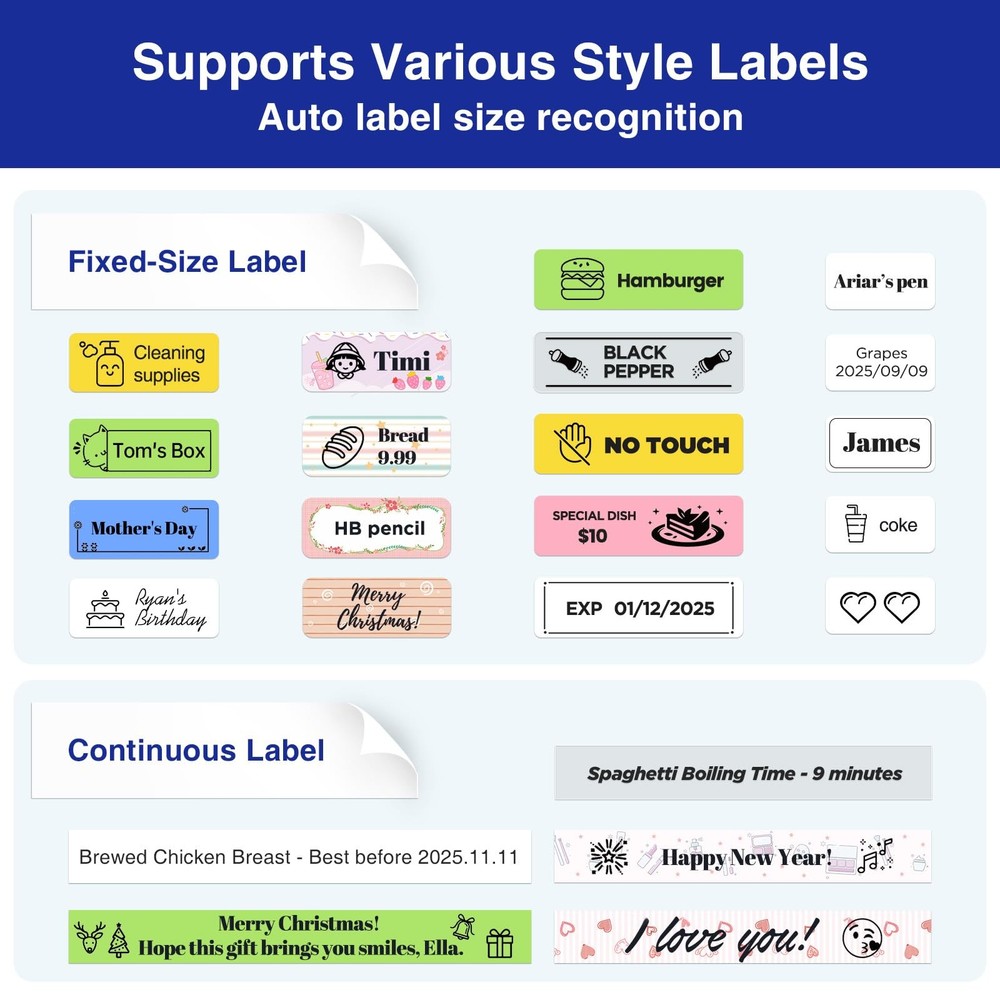 SUPVAN E11 Bluetooth Label Maker Machine with 4 Tapes, Support Keyboard & App