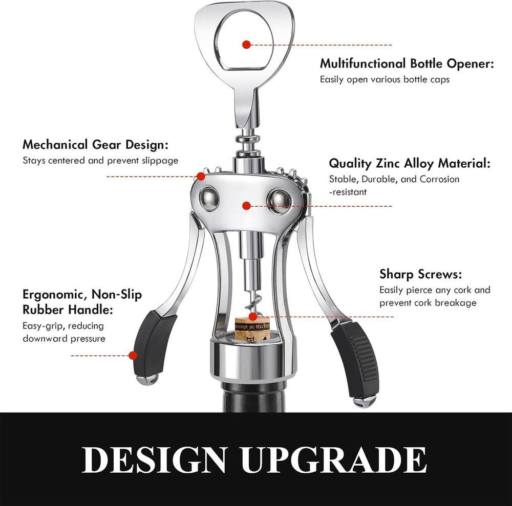 Timeless Wing Corkscrew and Bottle Opener, Ergonomically Designed for Comfort