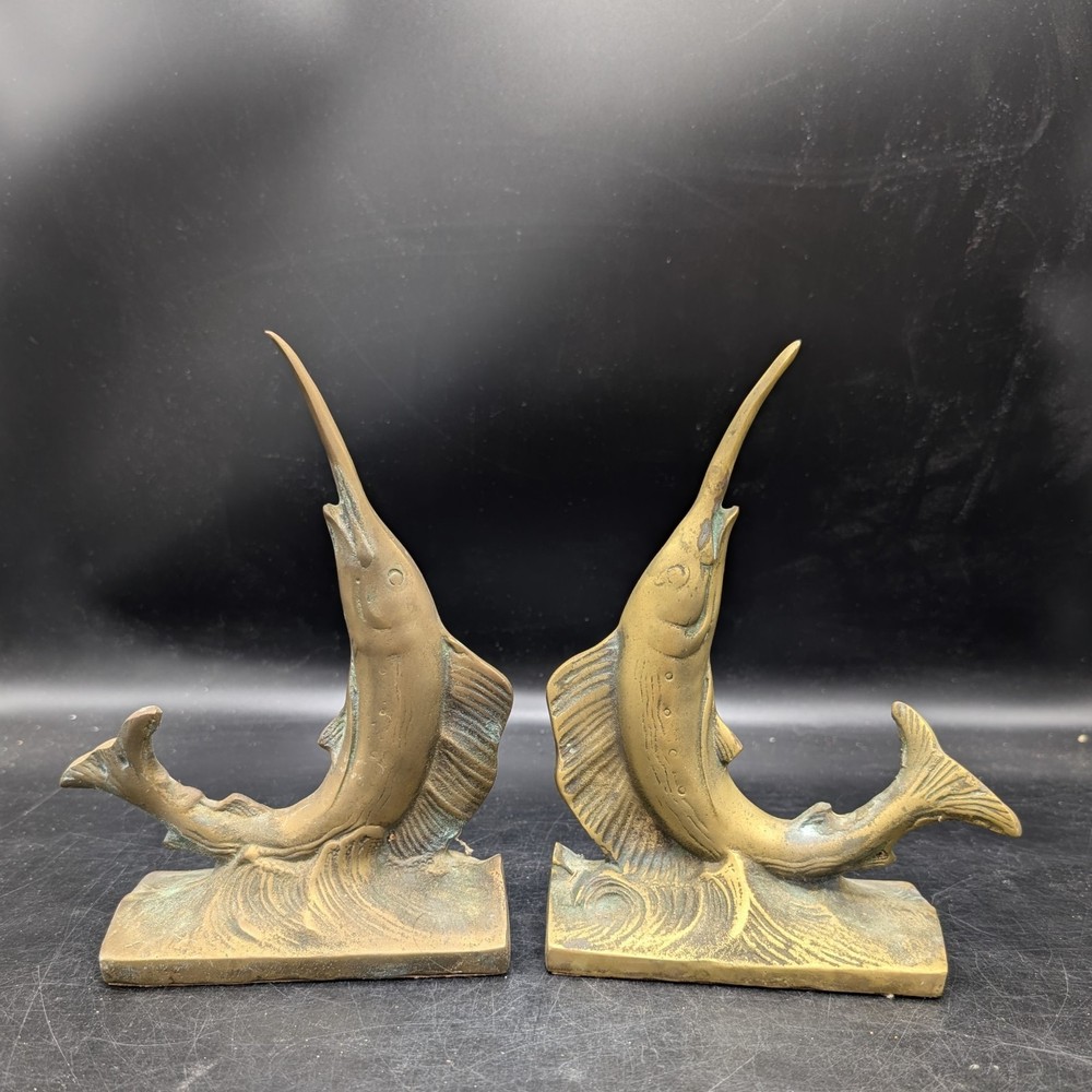 Vintage Solid Brass Nautical Sailfish Bookends