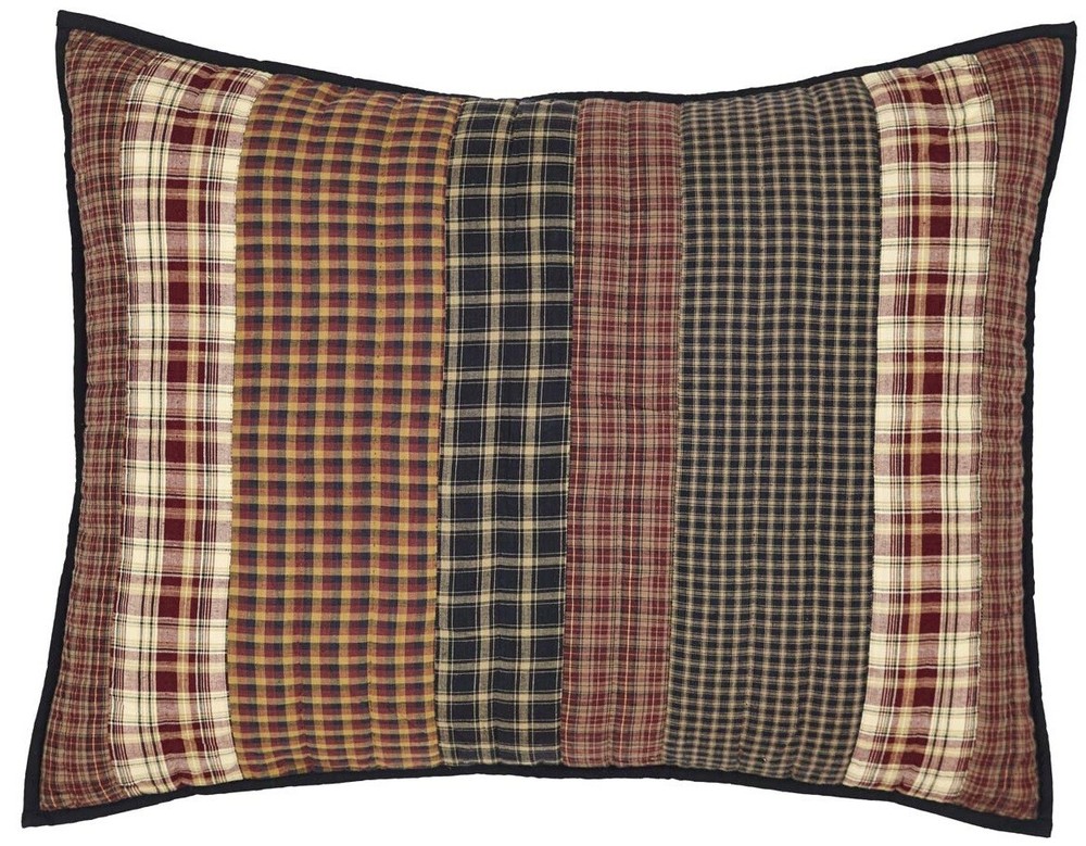 Beckham Rustic Red Black & Cream Hand-Quilted Reverse Seam Patchwork Pillow Sham