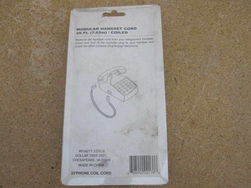 25' Long Coiled Handset Cord NEW