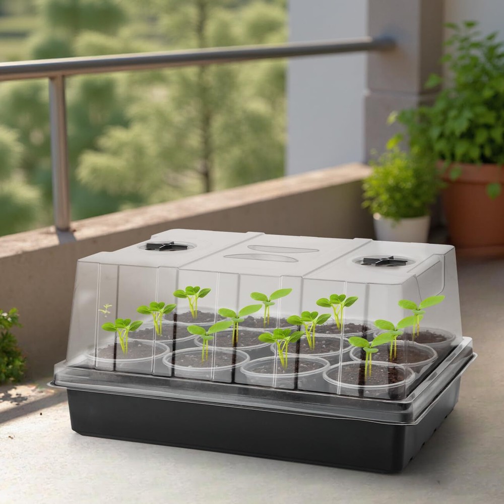 4-Pack Seed Starter Trays with Humidity Domes for Microgreens & Herbs
