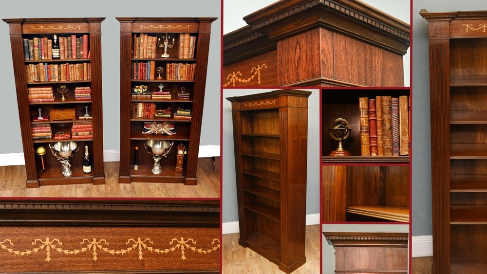 Regency Bookcase Sheraton Inlay Open Front Book Case