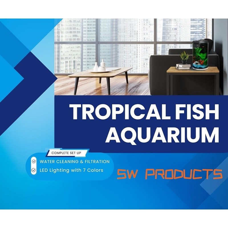Aquarium Kit 6 Gallon Impact Resistant Cylinder LED Light Timer Fun Experience