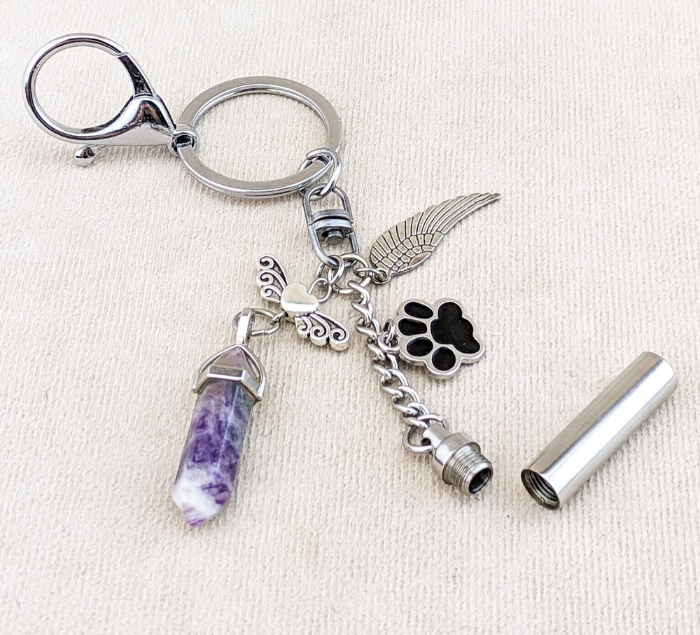 Pet Urn Keychain stone Keyring Ashes Cremation Keepsake Memorial Miniature Gift