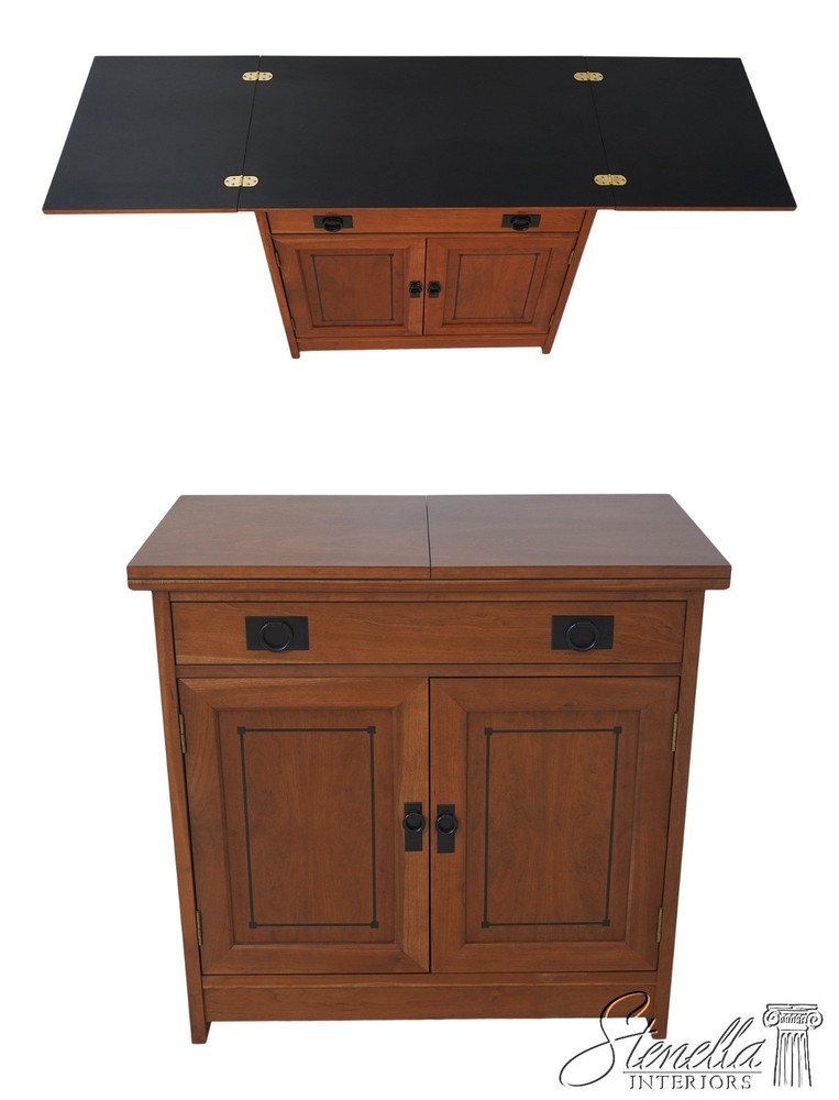 72115: STICKLEY Cherry Mission Inlaid Fold Top Bar Cabinet