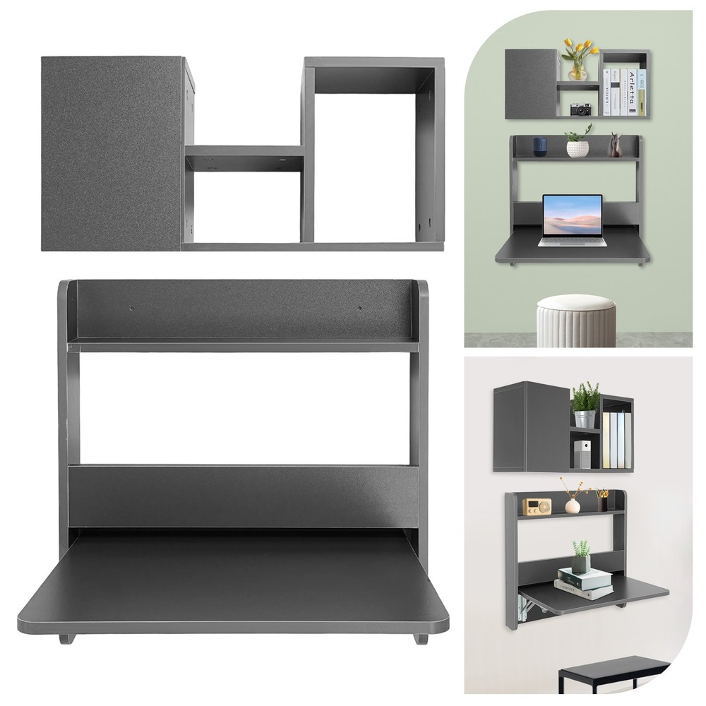 Folding Space Saving Wall Mounted Table Fold Down Laptop Desk Grey Writing Table