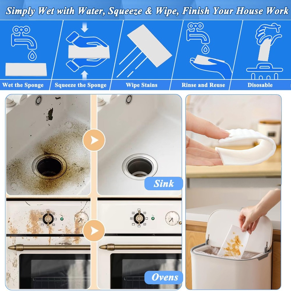 52Pcs Disposable Magic Sponge, Scratch Free Cleaning Sheets