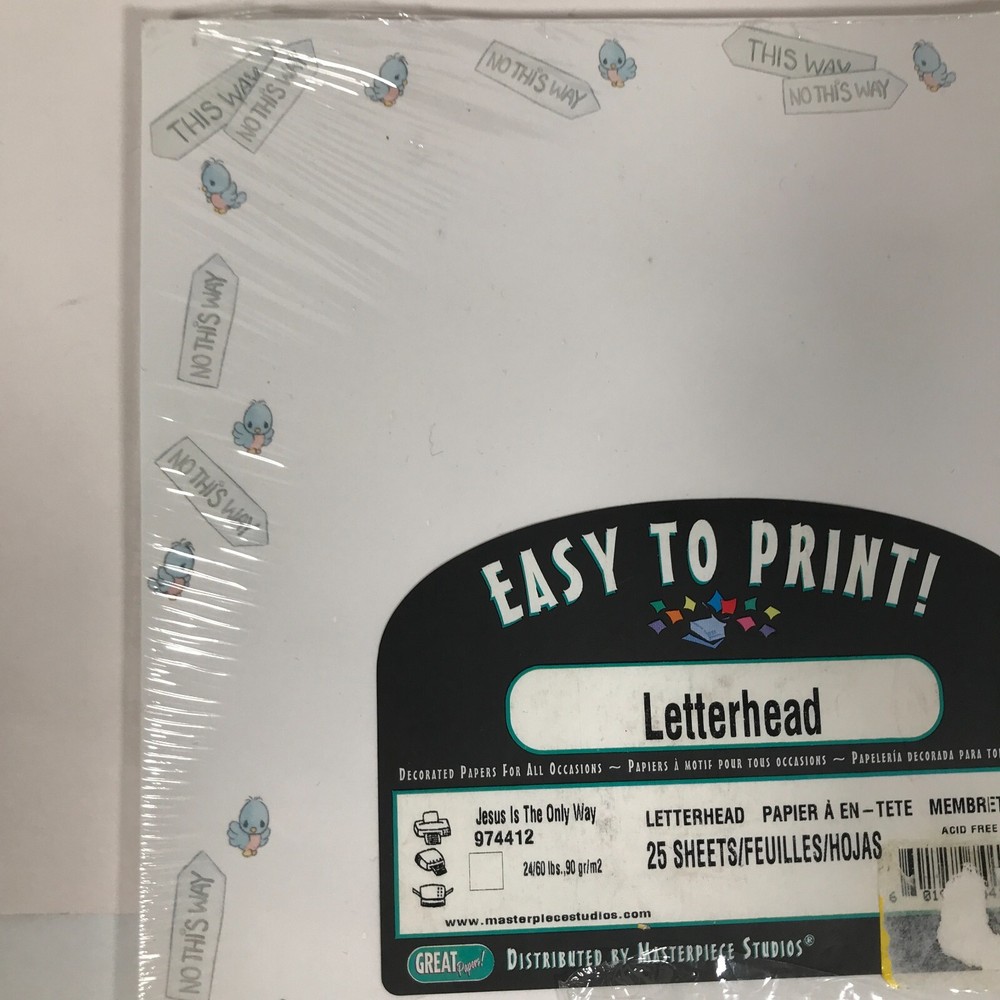 Masterpiece Studios Jesus Is The Only Way & Two by Two Letterhead 25 Sheets Each