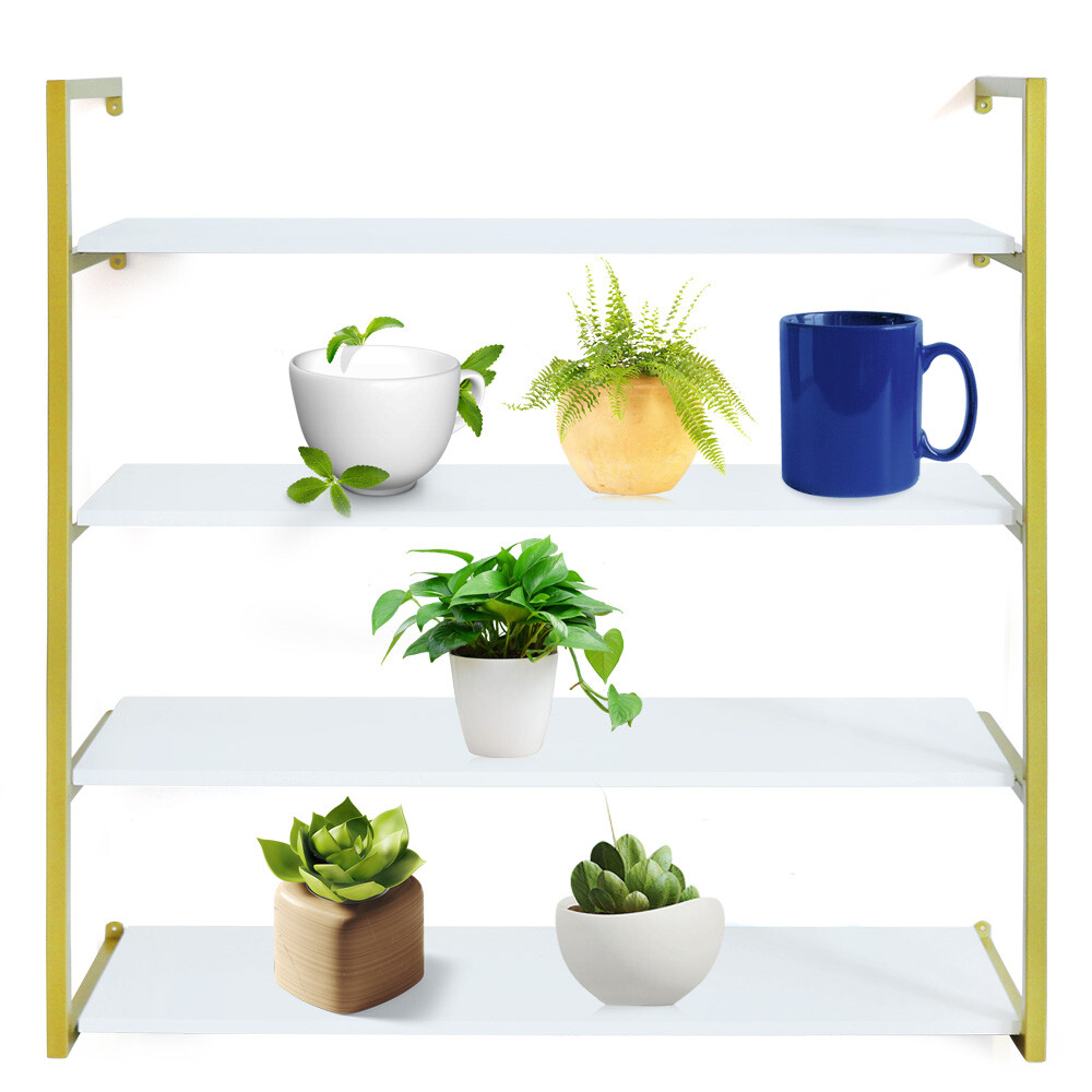 Wall-Mounted Storage Rack with Gold Frame for Elegant Organization