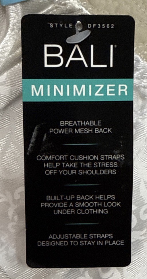 NWT Womens White Bali Minimizer Breathable Back Unlined Underwire Bra Size 42C