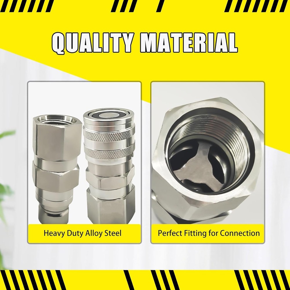 3/4" SAE Flat Face Hydraulic Quick Coupler Set 4PCS 1/2" Body w/ Dust Caps