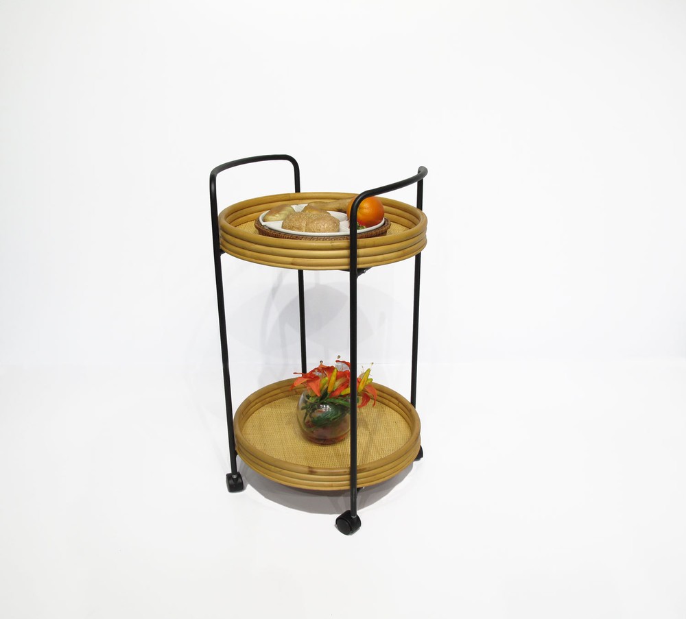 Rattan Rolling Trolley Serving Cart