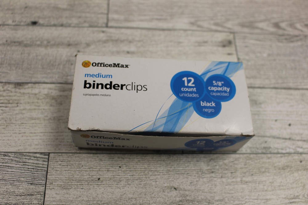 Office Max Binder Clips -Medium - 58" Capacity - Black - 11 Pack - New