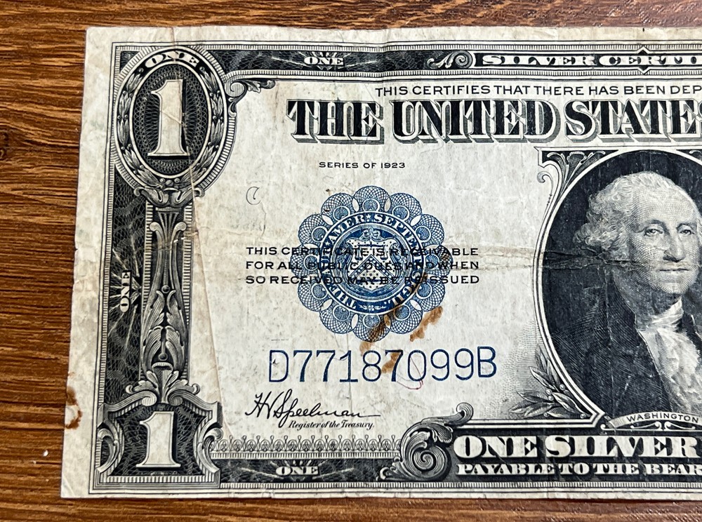 1923 $1 One Dollar Large Silver Certificate Note Bill