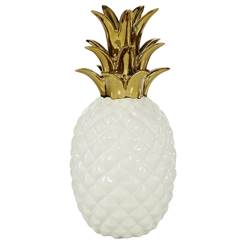 CosmoLiving Cosmopolitan Porcelain Ceramic Pineapple Fruit Sculpture Decor