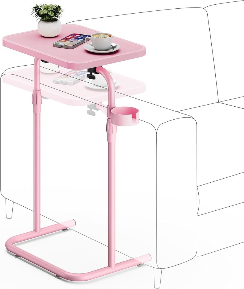 C Shaped End Table W/ Tiltable Surface Adjustable Height Side Table Slide Under