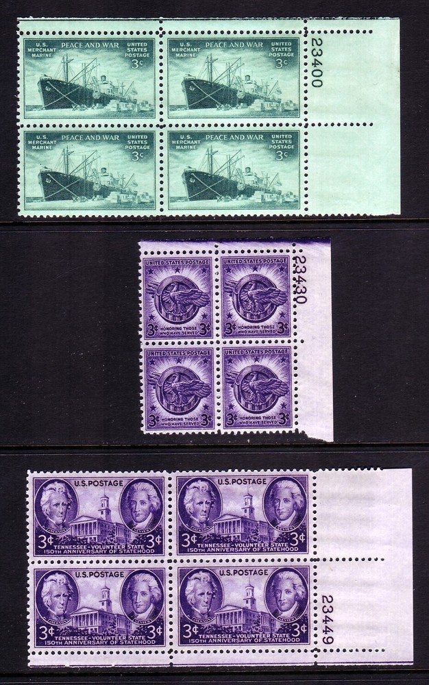 1946 COMMEMORATIVE PLATE BLOCK YEAR SET.  (6) DIFFERENT.  SCV $6