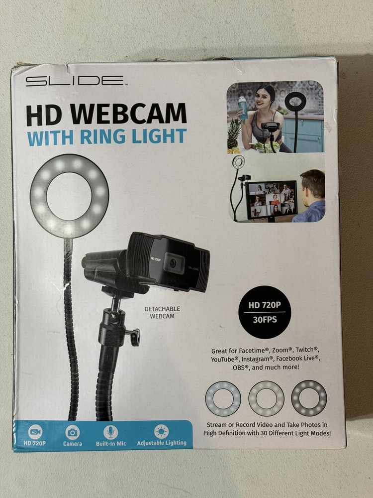SLIDE CWB12BK USB 2.0 HD Webcam with Ring Light -Tested